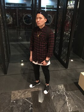 「SMGのアイテム（帽子）」を使った、Edison さん（メンズ・163cm）の春コーディネート