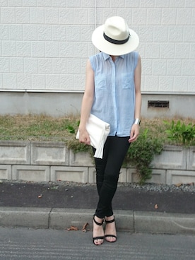 「Ray BEAMS（レイビームス）のRay BEAMS / 中折れ HAT（ハット）」を使った、itsuさん（レディース・167cm）の夏コーディネート
