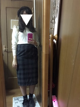 「肩フリル」｜「アイテム（ハンチング/ベレー帽）」を使った、みおさん（レディース・154cm）の冬コーディネート