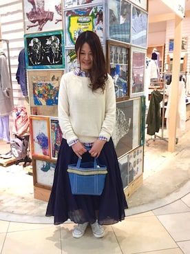 「coen（コーエン）のアゼプルオーバーニット（ニット/セーター、ベージュ系）」を使った、coen ちょざさん（レディース・162cm）の冬コーディネート