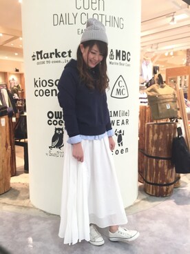 「coenスタッフスタイリング」｜「アイテム（ニットキャップ/ビーニー）」を使った、coen ちょざさん（レディース・162cm）の冬コーディネート