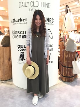 「coen（コーエン）のUV速乾Vネックカーディガン（カーディガン/ボレロ、その他）」を使った、coen ちょざさん（レディース・162cm）の夏コーディネート