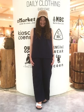 「coen（コーエン）のバックリボンノースリーブブラウス（シャツ/ブラウス、ブルー系）」を使った、coen ちょざさん（レディース・162cm）の夏コーディネート