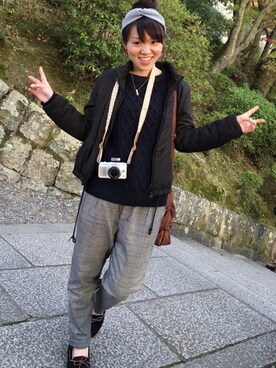 「GU（ジーユー）のアイテム（トップス、ブルー系）」を使った、mayuさん（レディース・156cm）の秋コーディネート