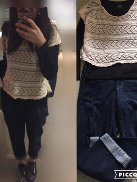 「UNIQLO（ユニクロ）のアイテム（Tシャツ/カットソー、ブラック系）」を使った、mayuさん（レディース・156cm）の春コーディネート