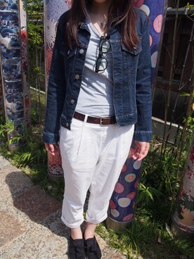 「w closet（ダブルクローゼット）のアイテム（その他パンツ、ホワイト系）」を使った、mayuさん（レディース・156cm）の春コーディネート