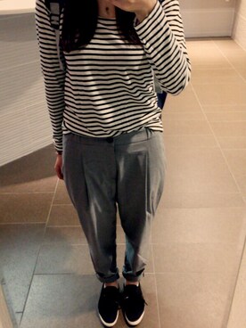 「UNIQLO（ユニクロ）のアイテム（その他パンツ、グレー系）」を使った、mayuさん（レディース・156cm）の春コーディネート