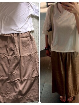 「LOWRYS FARM（ローリーズファーム）のアイテム（その他パンツ、ベージュ系）」を使った、mayuさん（レディース・156cm）の夏コーディネート