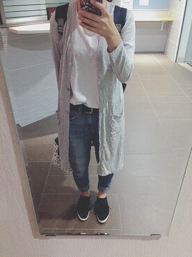 「UNIQLO（ユニクロ）のアイテム（カーディガン/ボレロ、グレー系）」を使った、mayuさん（レディース・156cm）の秋コーディネート