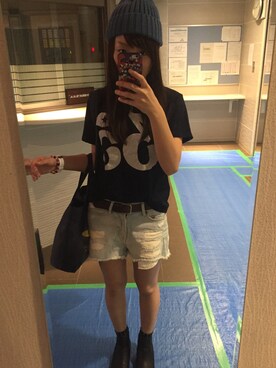 「OUTDOOR PRODUCTS（アウトドアプロダクツ）のアイテム（Tシャツ/カットソー、ブラック系）」を使った、mayuさん（レディース・156cm）の秋コーディネート