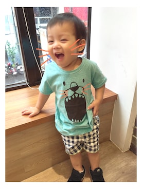 「Mejoerのアイテム（Tシャツ/カットソー、グリーン系）」を使った、gamaさん（キッズ・80cm）の夏コーディネート