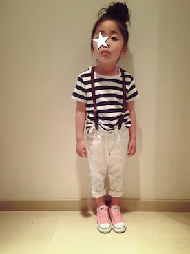 「GLOBAL WORK（グローバルワーク）のアイテム（サスペンダー）」を使った、⁂sooora⁂さん（キッズ・110cm）の春コーディネート