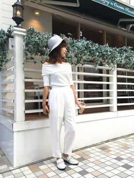 「DEICY（デイシー）のリブオフショルトップス（Tシャツ/カットソー）」を使った、DEICYさん（レディース・159cm）の夏コーディネート