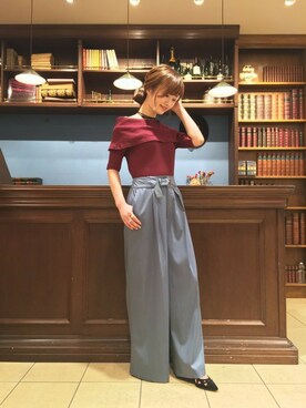 「DEICY（デイシー）のリブオフショルトップス（Tシャツ/カットソー）」を使った、DEICYさん（レディース・159cm）の秋コーディネート