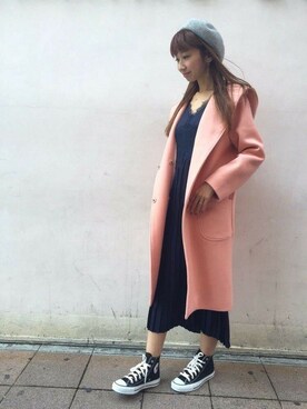 「フードコート」｜「アイテム（ハンチング/ベレー帽）」を使った、DEICYさん（レディース・159cm）の秋コーディネート