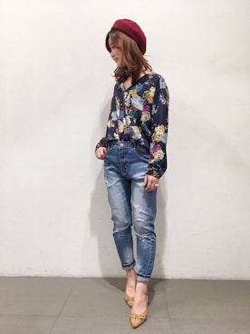 「アイテム（ハンチング/ベレー帽、レッド系）」を使った、DEICYさん（レディース・159cm）の冬コーディネート