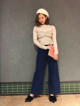 「フリンジ」｜「アイテム（ハンチング/ベレー帽）」を使った、DEICYさん（レディース・159cm）の冬コーディネート