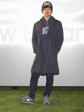 「アイテム（パーカー、ブルー系）」を使った、Kiichiさん（メンズ・177cm）の夏コーディネート