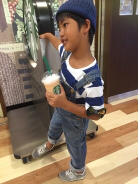 「アイテム（ニットキャップ/ビーニー、ブルー系）」を使った、はこさん（キッズ・127cm）の夏コーディネート