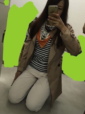 「GU（ジーユー）のアイテム（ネックレス、ホワイト系）」を使った、Erioさん（レディース・157cm）の秋コーディネート