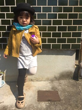 「アイテム（ライダースジャケット）」を使った、ICOさん（キッズ・90cm）の秋コーディネート