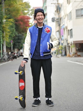 「Maison Kitsune（メゾンキツネ）のアイテム（ブルゾン）」を使った、YutaItoさん（メンズ・180cm）の冬コーディネート