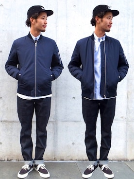 「Maison Kitsune（メゾンキツネ）のアイテム（ブルゾン）」を使った、YutaItoさん（メンズ・180cm）の秋コーディネート