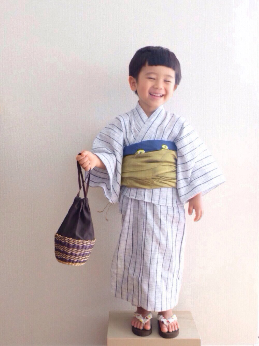 「浴衣、男の子コーデ、3歳、夏祭り、ハンドメイド」｜「兵児帯のアイテム（その他、イエロー系）」を使った、nrmm2さん（キッズ・90cm）の夏コーディネートの1枚目の写真