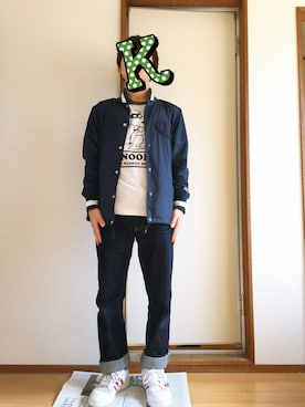 「UNIQLO Tシャツ」｜「アイテム（ジャケット/アウター）」を使った、KaZKさん（メンズ・158cm）の秋コーディネート