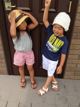 「GLOBAL WORK（グローバルワーク）のアイテム（オールインワン・サロペット）」を使った、pipittoさん（キッズ・110cm）の春コーディネート