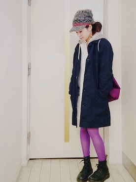 「デニムワンピース」｜「アイテム（チェスターコート）」を使った、soranotoiroさん（レディース・160cm）の冬コーディネート