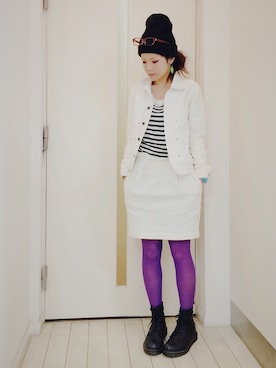 「コクーンスカート」｜「アイテム（デニムジャケット）」を使った、soranotoiroさん（レディース・160cm）の春コーディネート