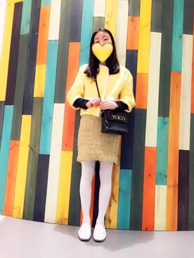 「usedのアイテム（スカート、イエロー系）」を使った、meowさん（レディース・159cm）の秋コーディネート