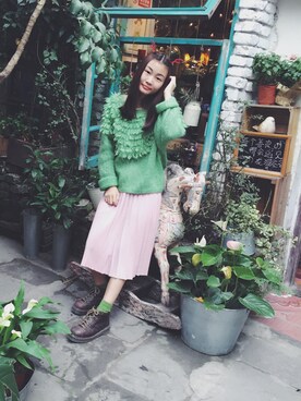 「Dr. Martens（ドクターマーチン）のアイテム（シューズ、ブラウン系）」を使った、meowさん（レディース・159cm）の秋コーディネート