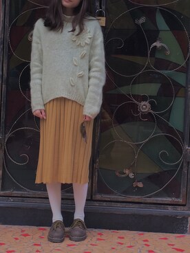 「古着のアイテム（トップス、グリーン系）」を使った、meowさん（レディース・159cm）の冬コーディネート