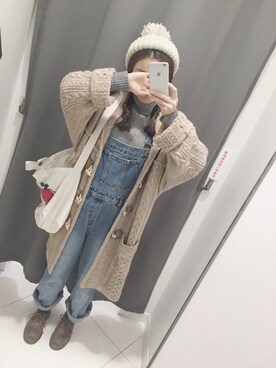 「古着のアイテム（ジャケット/アウター、ブラウン系）」を使った、meowさん（レディース・159cm）の冬コーディネート