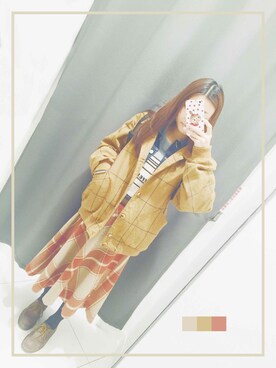「古着のアイテム（ジャケット/アウター、ブラウン系）」を使った、meowさん（レディース・159cm）の冬コーディネート