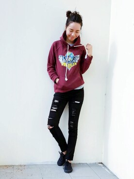 「distressed jeans」｜Joさん（レディース・160cm）の秋コーディネート