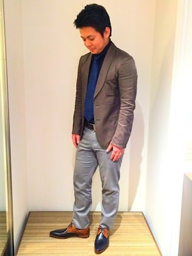 「アイテム（ドレスシューズ、ブラウン系）」を使った、kensukeさん（メンズ・163cm）の冬コーディネート