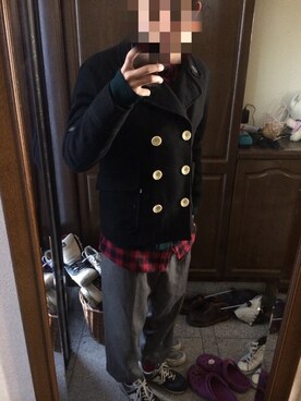 「TAKEO KIKUCHI（タケオキクチ）のアイテム（ピーコート）」を使った、Yuma Satoさん（メンズ・174cm）の秋コーディネート