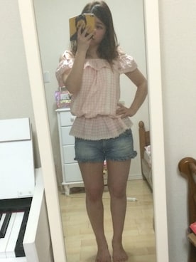 「ピンクギンガムチェック」｜あゆぽにゅさん（レディース・151cm）の夏コーディネート