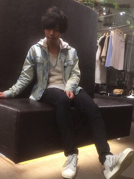 「SHAREEF（シャリーフ）のアイテム（デニムジャケット）」を使った、あんころもちさん（メンズ・174cm）の春コーディネート