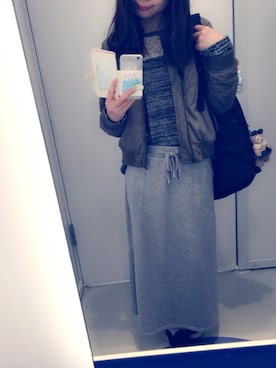 「スウェットスカート」｜「アイテム（MA-1）」を使った、yuu ...♩#さん（レディース・163cm）の春コーディネート