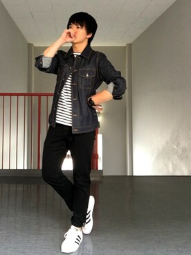 「GGD（ジージーディー）のアイテム（デニムジャケット）」を使った、Takuya∞さん（メンズ・170cm）の夏コーディネート