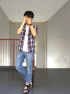 「ダンガリーシャツ」｜「アイテム（腕時計）」を使った、Takuya∞さん（メンズ・170cm）の夏コーディネート