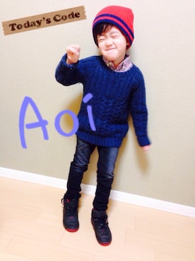「フィッシャーマンニット」｜aoiro☺︎さん（キッズ・100cm）の冬コーディネート