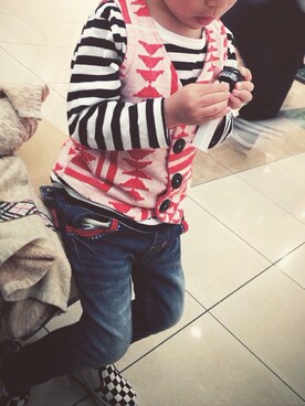 「ボーダーTシャツ」｜yun☺︎さん（キッズ・90cm）の春コーディネート