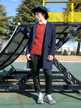 「バレンタインデートスタイル」｜「アイテム（チェスターコート）」を使った、杉山 雅彦(マルコス)さん（メンズ・170cm）の冬コーディネート