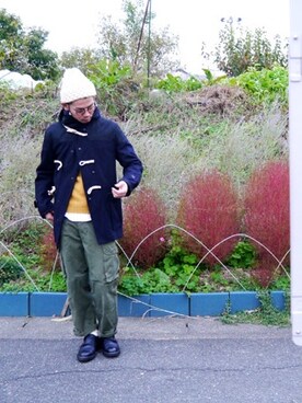 「Engineered Garments（エンジニアードガーメンツ）のアイテム（ダッフルコート）」を使った、mos-oさん（メンズ・180cm）の冬コーディネート