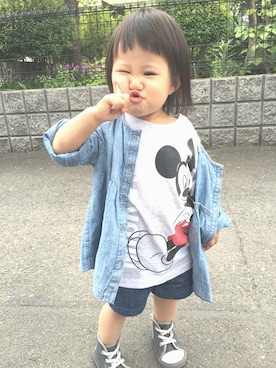 「MICKEYTシャツ」｜ririnncoさん（キッズ・80cm）の春コーディネート